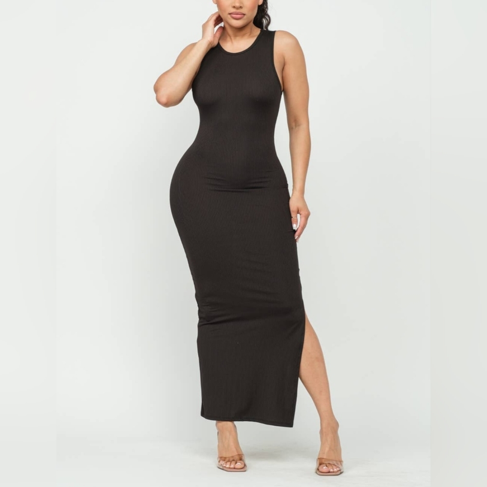 Black Rib Tank Maxi Dress